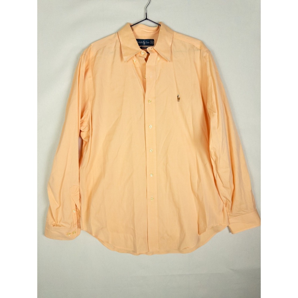 VTG Ralph Lauren Classic Fit Dress Shirt Mens 16 34 35 Orange Flesh Pony